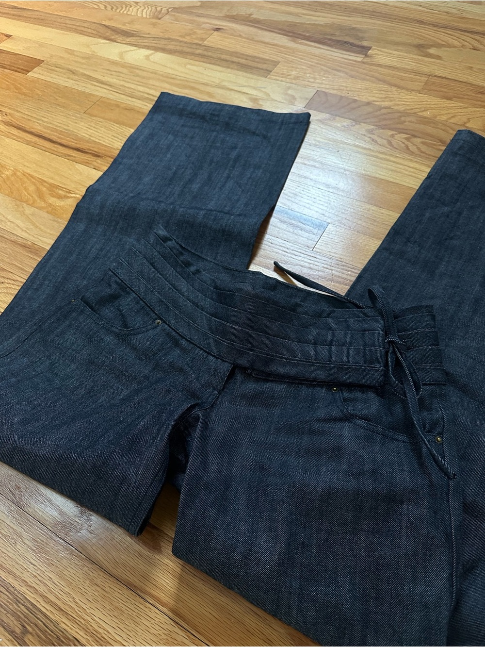 Dark Wash Wide Leg Jeans with Waist Tie